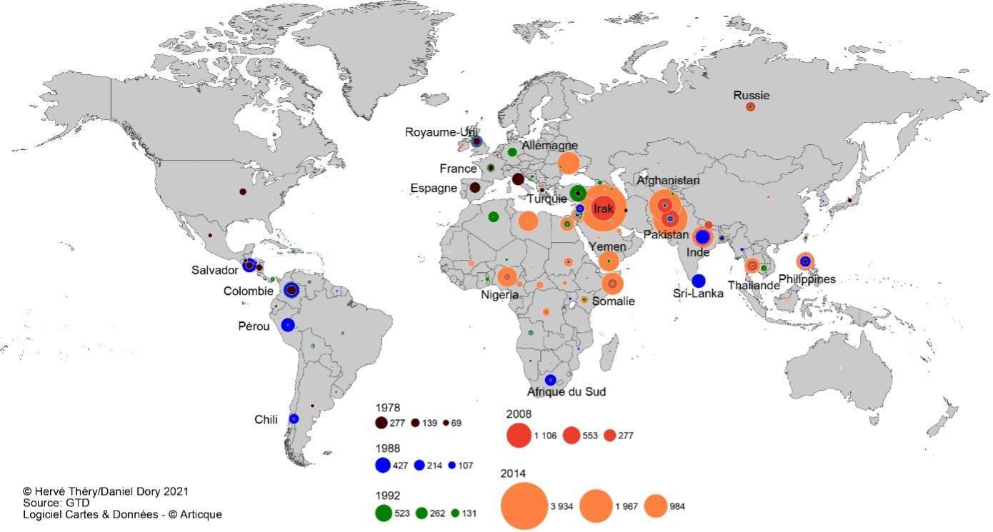 Carte Le terrorisme - Atlas géopolitique du monde global 