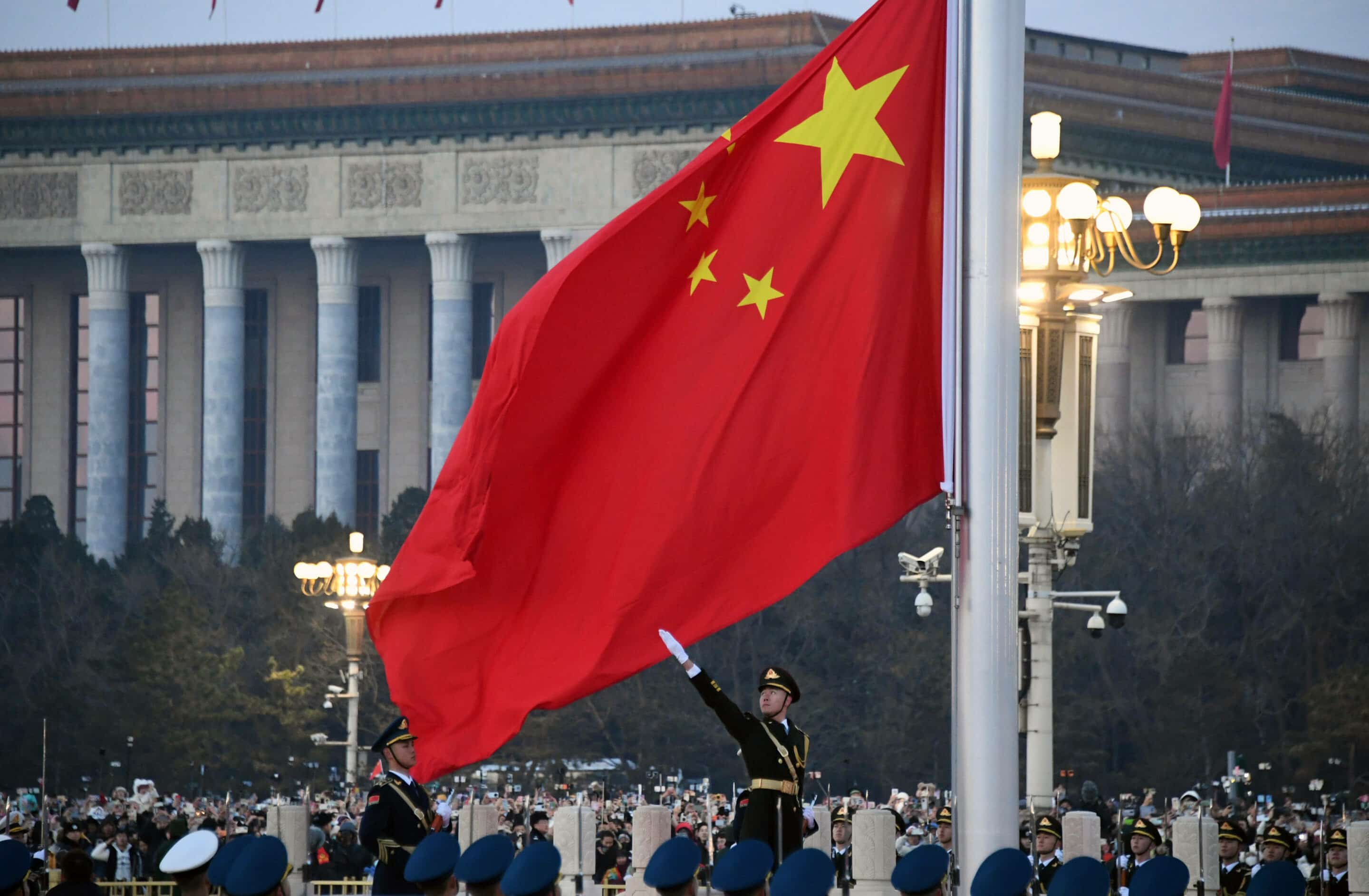 cérémonie au drapeau à Beijing, le 1er janvier 2024. (Xinhua/Ren Chao) - Ren Chao -//CHINENOUVELLE_XxjpbeE007222_20240101_PEPFN0A001/Credit:CHINE NOUVELLE/SIPA/2401011158