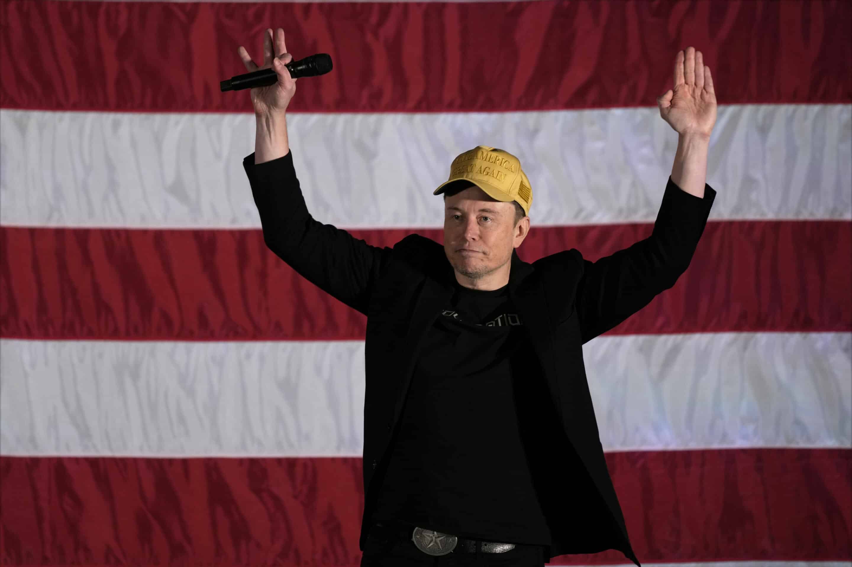 Elon Musk speaks as part of a campaign town hall in support of Republican presidential nominee former President Donald Trump in Folsom, Pa., Thursday, Oct. 17, 2024. (AP Photo/Matt Rourke)/PAJE333/24291828084201//2410180103