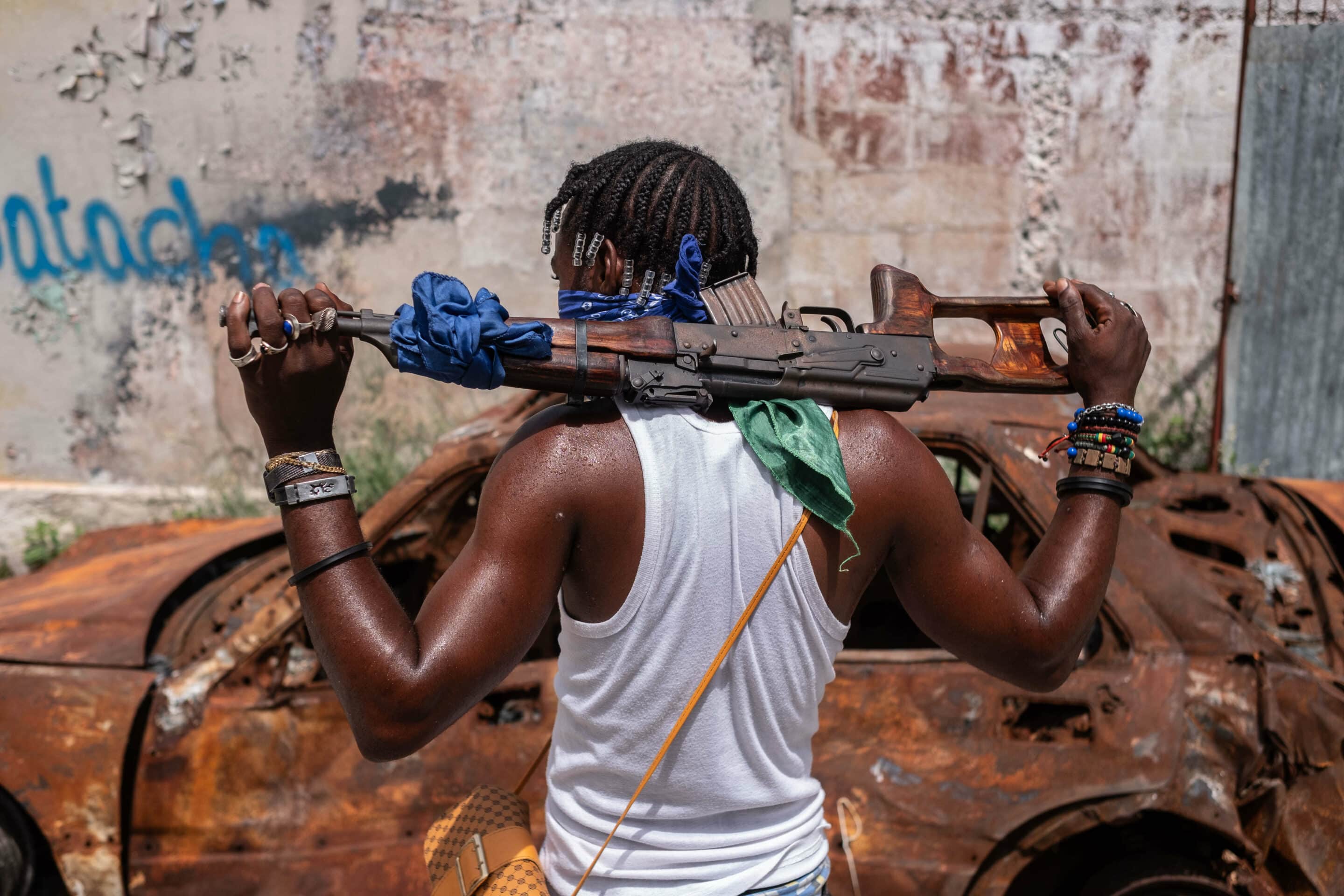 Armed militia member  in Port-Au-Prince, Haiti, 15 july 2024//Photo by Hector Adolfo Quintanar Perez./ZUMA Press Wire/Shutterstock (14589674j).