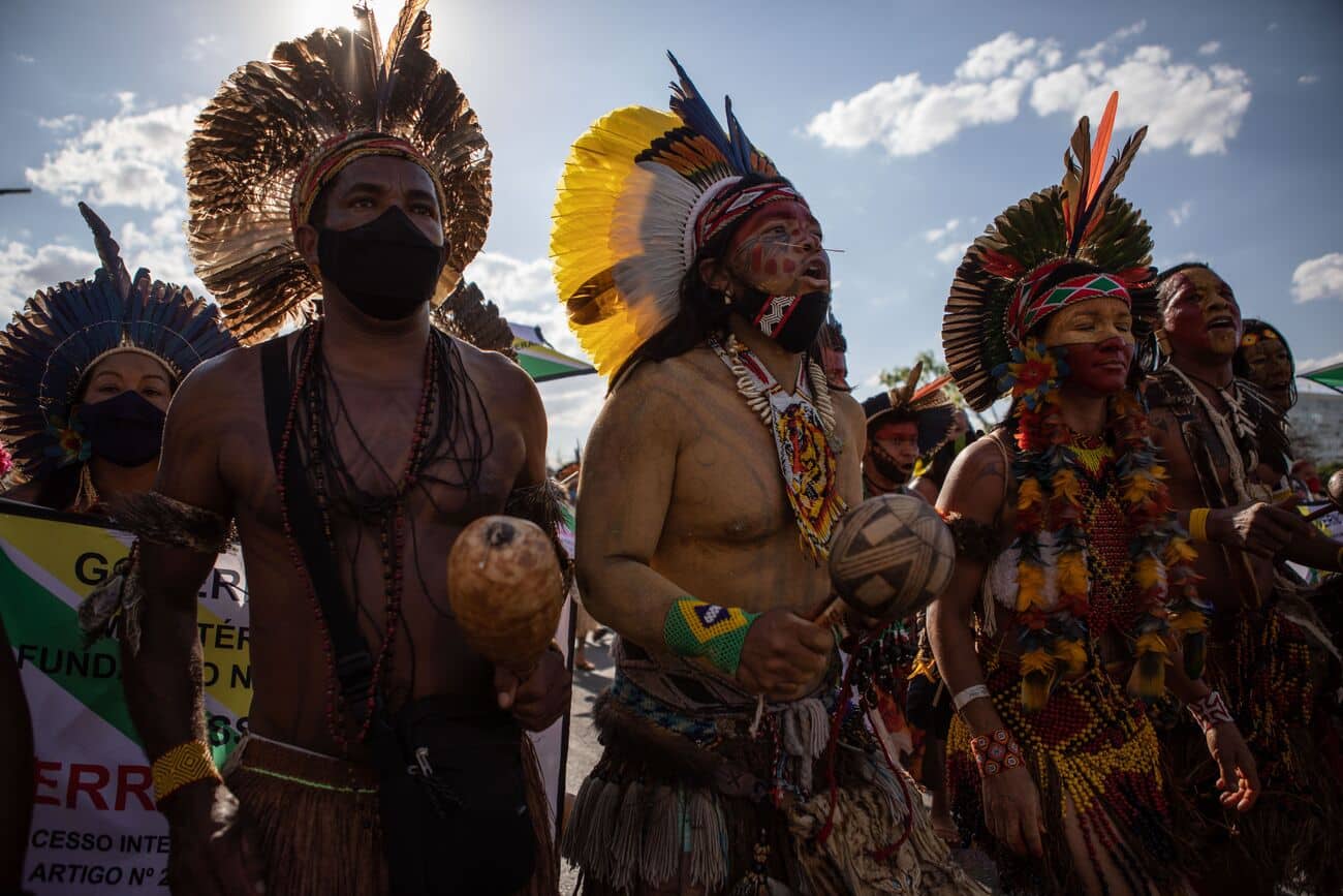 Divers groupes indigenes manifestent a Brasilia. //Credit: NICOLAS CORTES / ZEPPELIN/SIPA/2108251218