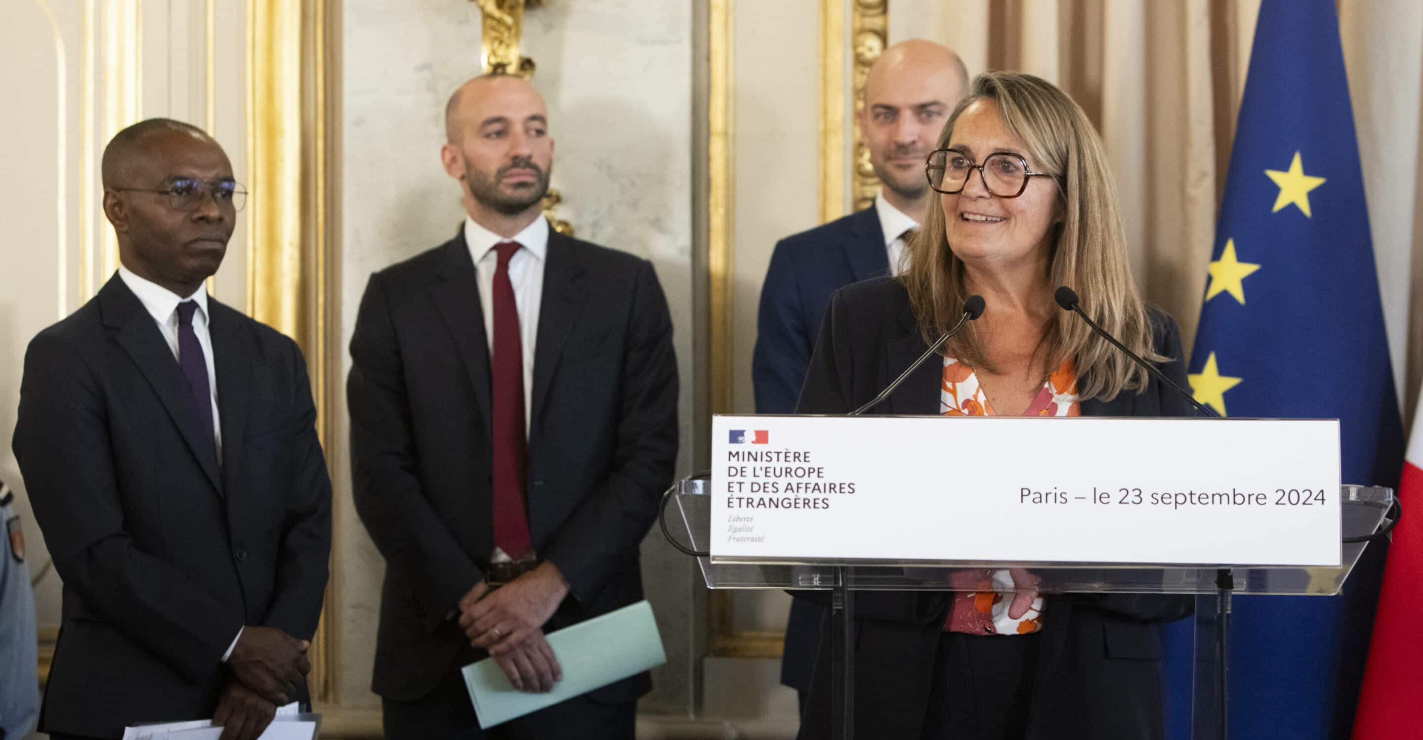 Sophie Primas lors de la passation de pouvoirs entre l'ancien ministre français des Affaires étrangères Stéphane Sejourne et le nouveau ministre Jean-Noël Barrot au ministère français des Affaires étrangères à Paris, FRANCE 23/09/2024//REVELLI-BEAUMONT_REVELLI-BEAUMONT_1.0175/Credit:Nicolo Revelli-Beaumont/SIPA/2409232203